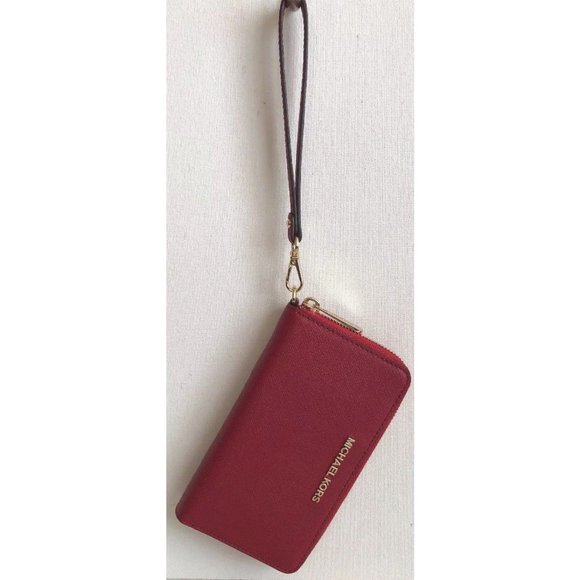 New Michael Kors Jet Set Travel Large Flat phone case Leather Scarlet - Picture 3 of 6